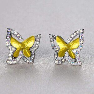 Women's Yellow Crystal Crisscros Butterfly Premium Birthstone Sparkle Earrings